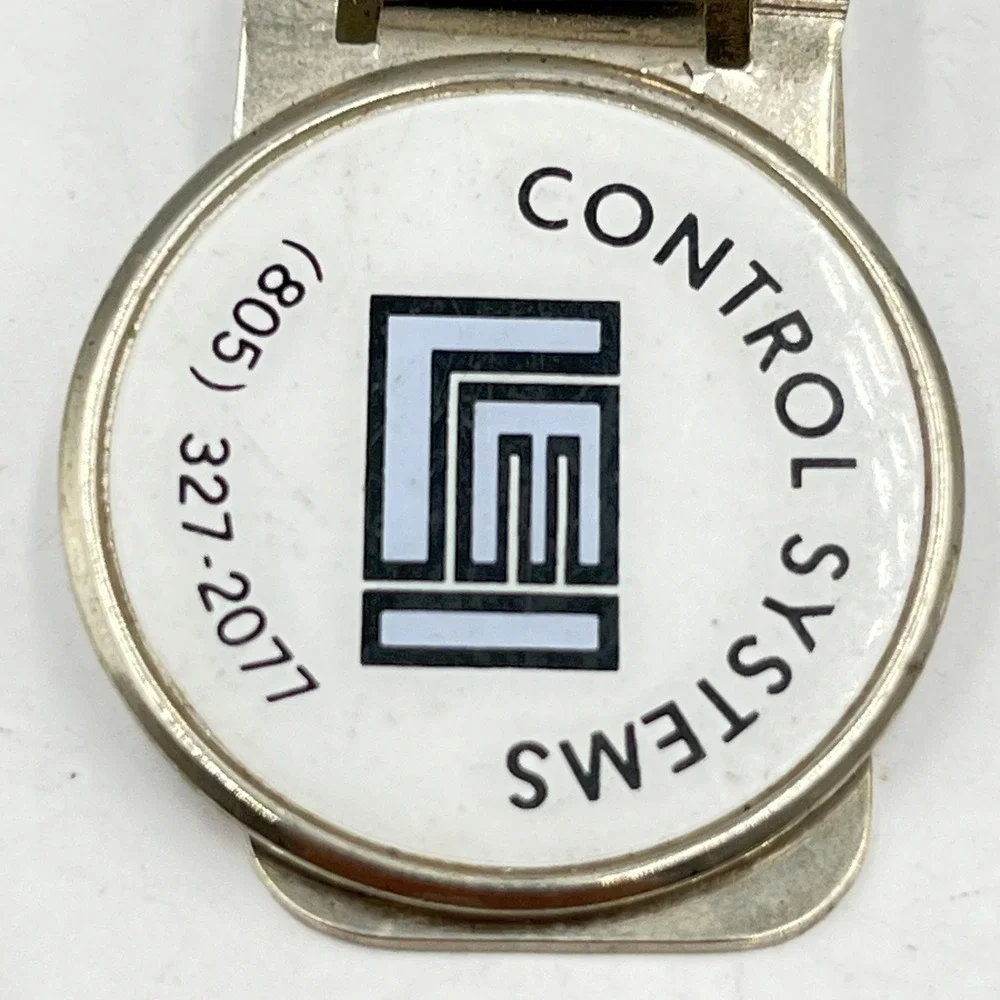 Vintage LEI Control Systems Money Clip & Tie Bar Set, White Enamel Logo (805)